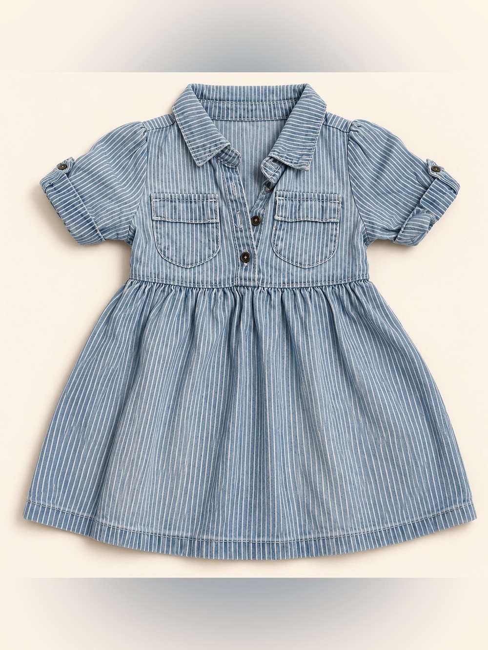 Old Navy Light Blue Pinstripe Short-Sleeve Jean Shirt Dress - Girls